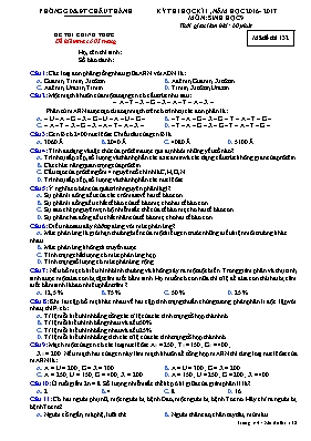 Đề thi học kì I Sinh học 9 - Mã đề 132 - Năm học 2016-2017 - Phòng GD & ĐT Châu Thành